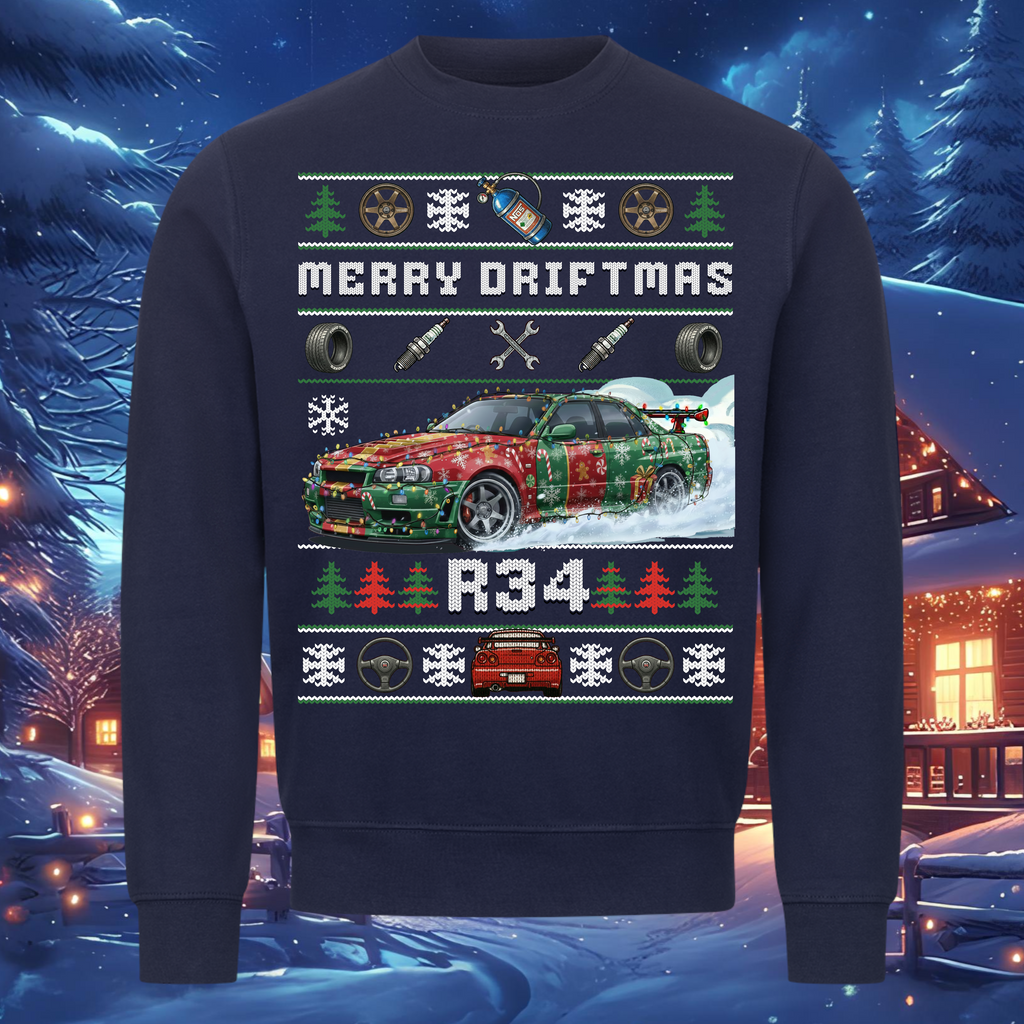 Nissan Skyline R34 GT 4-Türer  - MERRY DRIFTMAS - Weihnachts-Sweatshirt