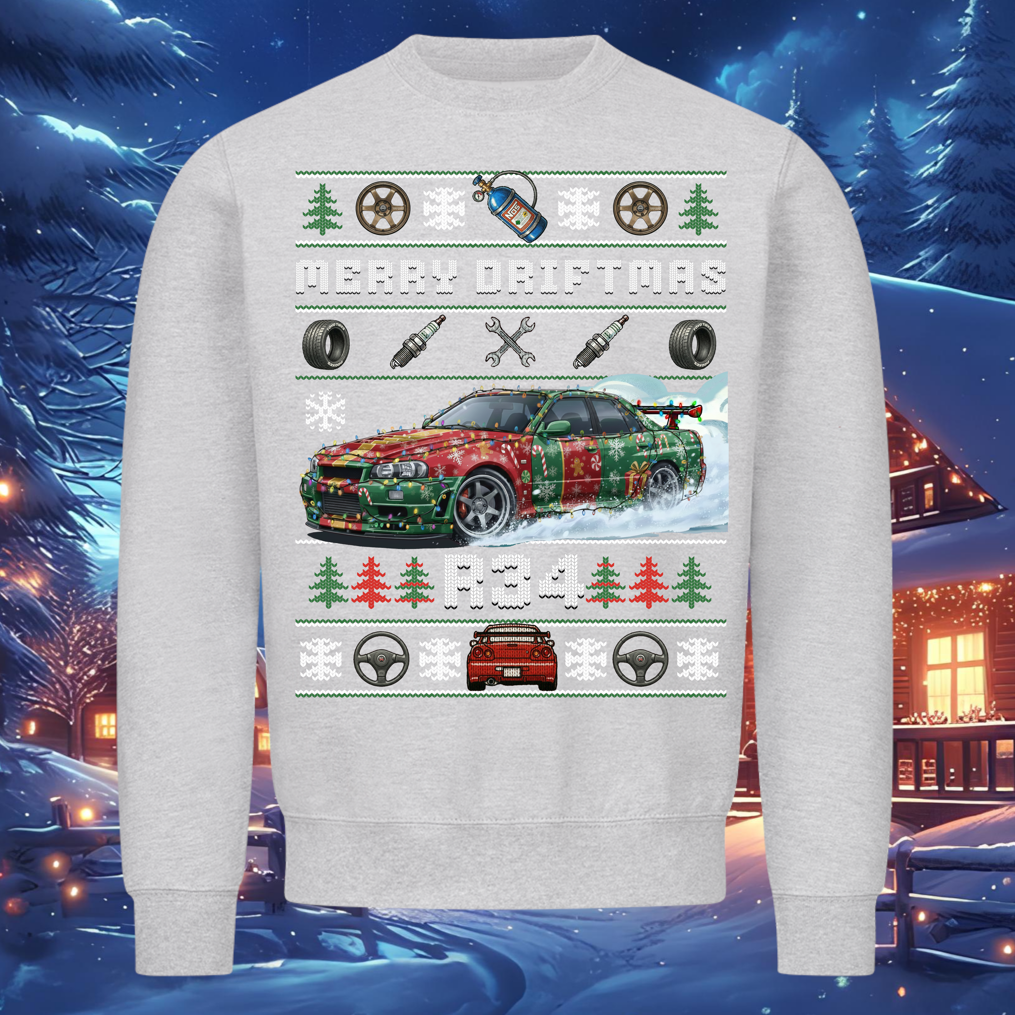 Nissan Skyline R34 GT 4-Türer  - MERRY DRIFTMAS - Weihnachts-Sweatshirt