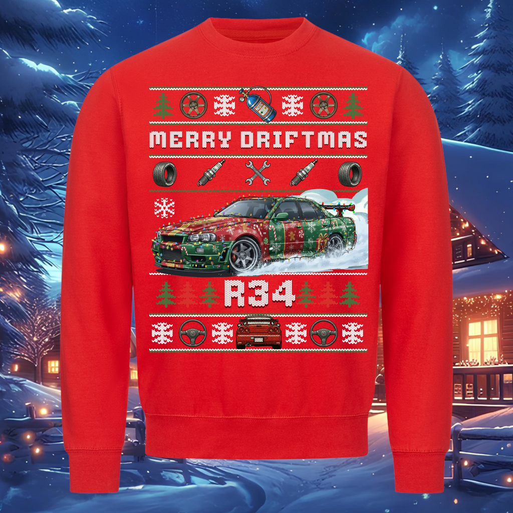 Nissan Skyline R34 GT 4-Türer  - MERRY DRIFTMAS - Weihnachts-Sweatshirt