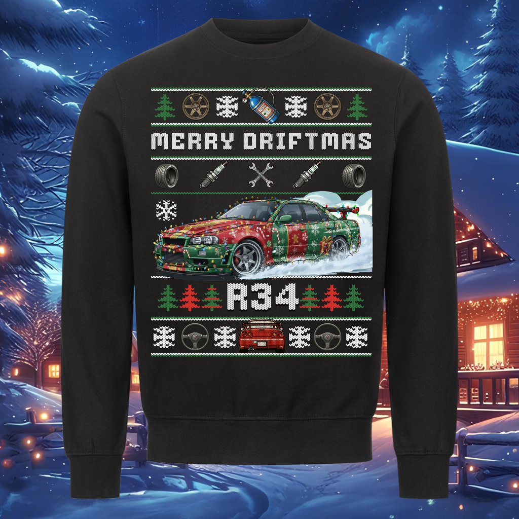 Nissan Skyline R34 GT 4-Türer  - MERRY DRIFTMAS - Weihnachts-Sweatshirt